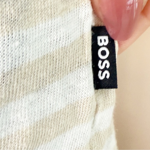 HUGO BOSS Tiburt Stripe Linen T-shirt In Open White S - Picture 2 of 5